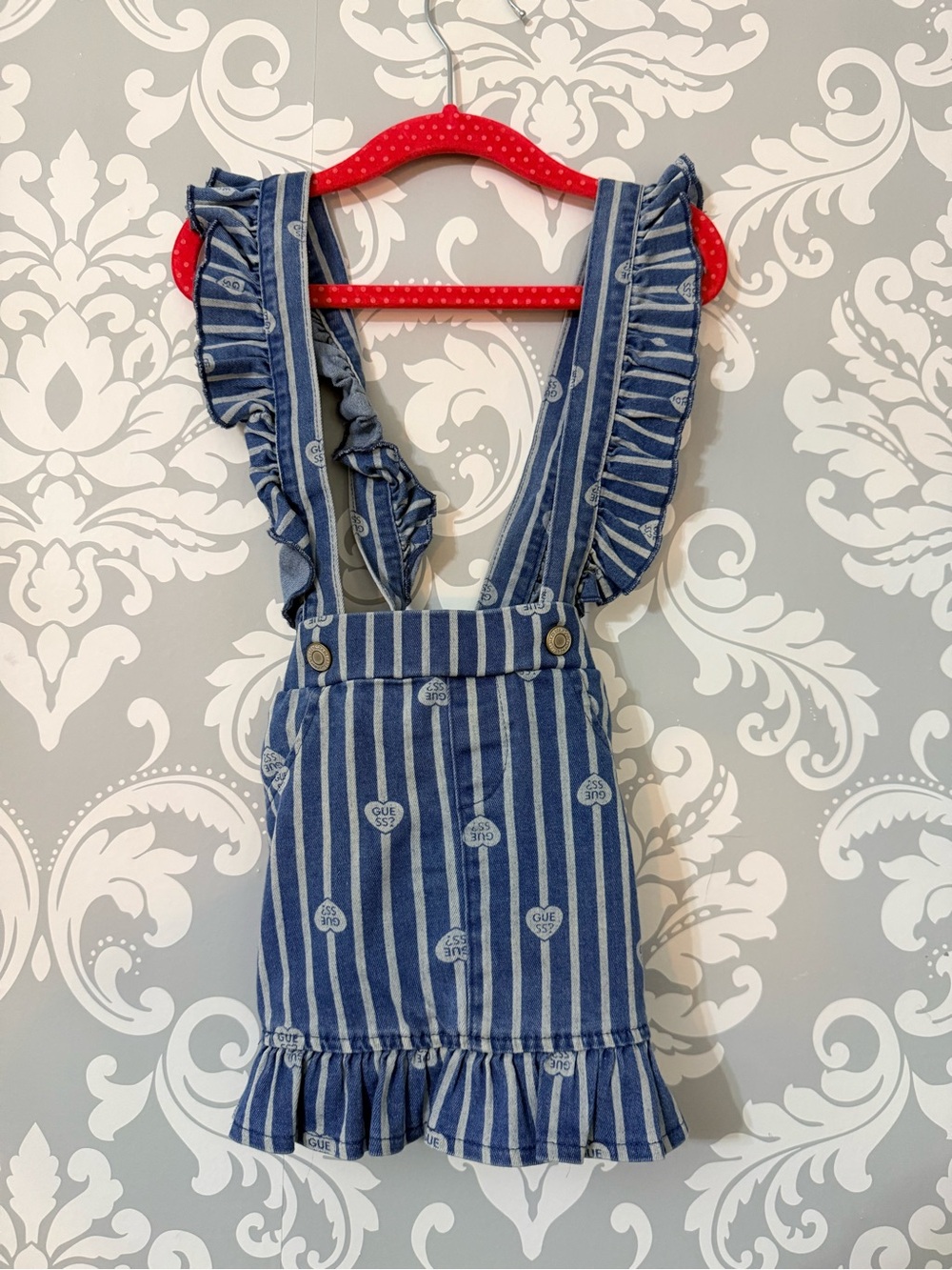 💫10/$25 • Guess Blue Striped Ruffle Suspender Skirt